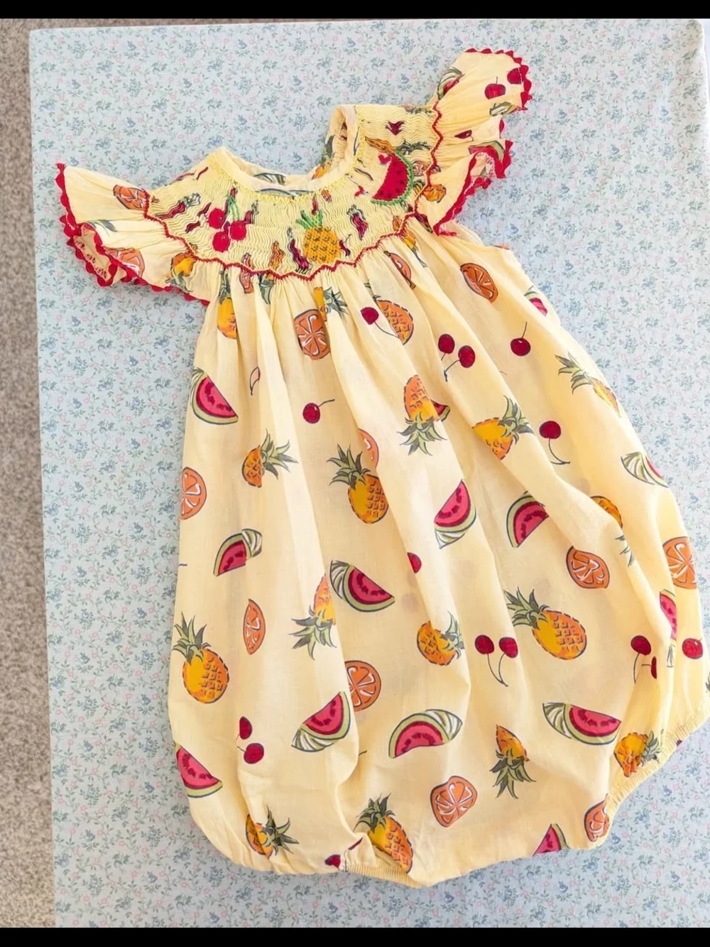 9 Mos Smocked Fruit Bubble